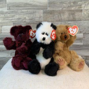Ty Beanie Baby 8" Warm & Fuzzy Bears Lot of 3 Beargundy, Checkers, Cody